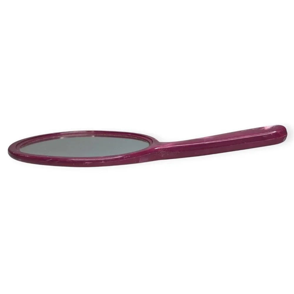 Vintage Plastic Marbled Dark Pink Handheld Mirror